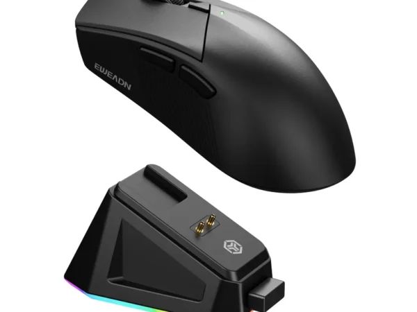 EWEADN GS01 Pro wireless gaming mouse with RGB charging dock and ergonomic black design