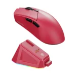 EWEADN GS01 Pro wireless gaming mouse with RGB charging dock and ergonomic pink design