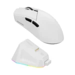 EWEADN GS01 Pro wireless gaming mouse with RGB charging dock and ergonomic white design