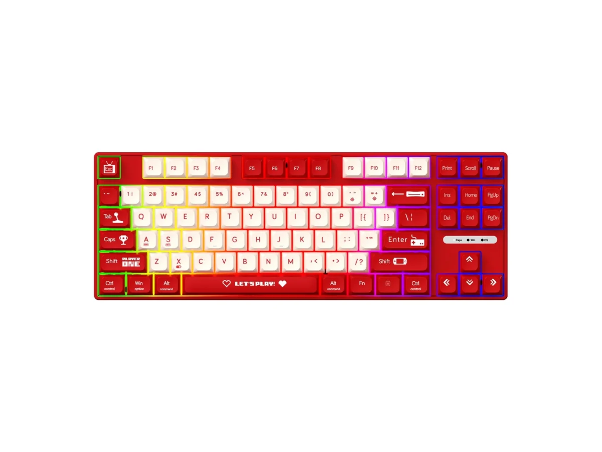 AJAZZ AK870 MC Hot-swap Mechanical Keyboard Red White